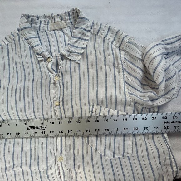 CP Shades Womens 100% Linen Striped Button-Up Shirt Large Blue/White Long Sleeve - Picture 6 of 7